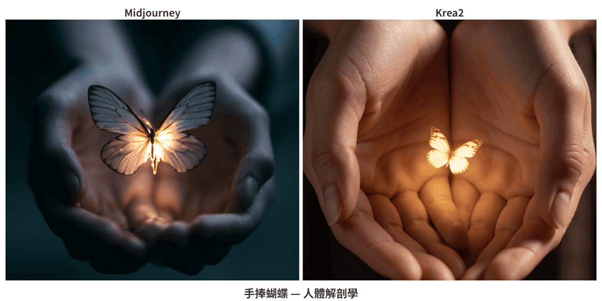 手捧蝴蝶對比