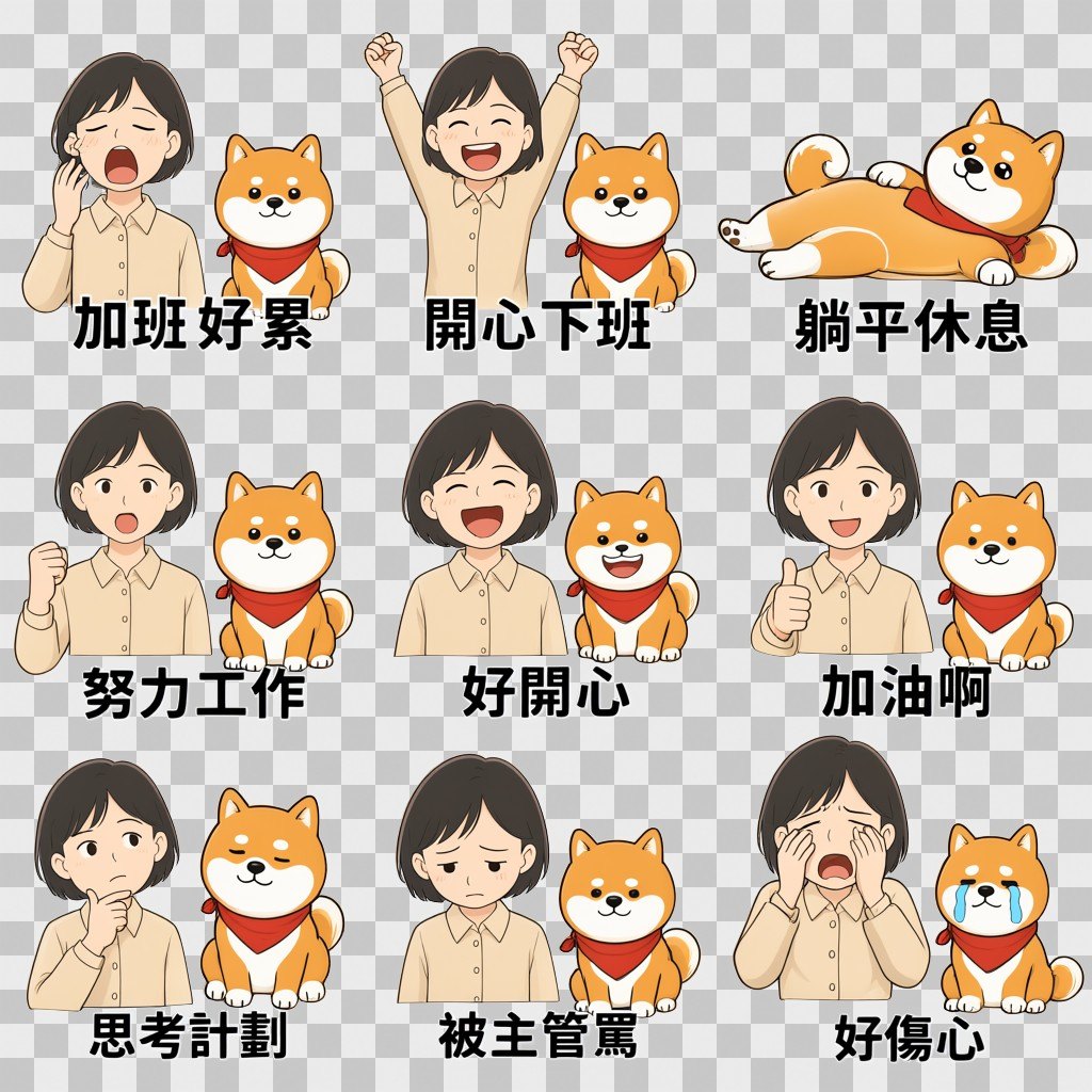 女上班族加柴犬同一格:人加寵物的組合排得出來