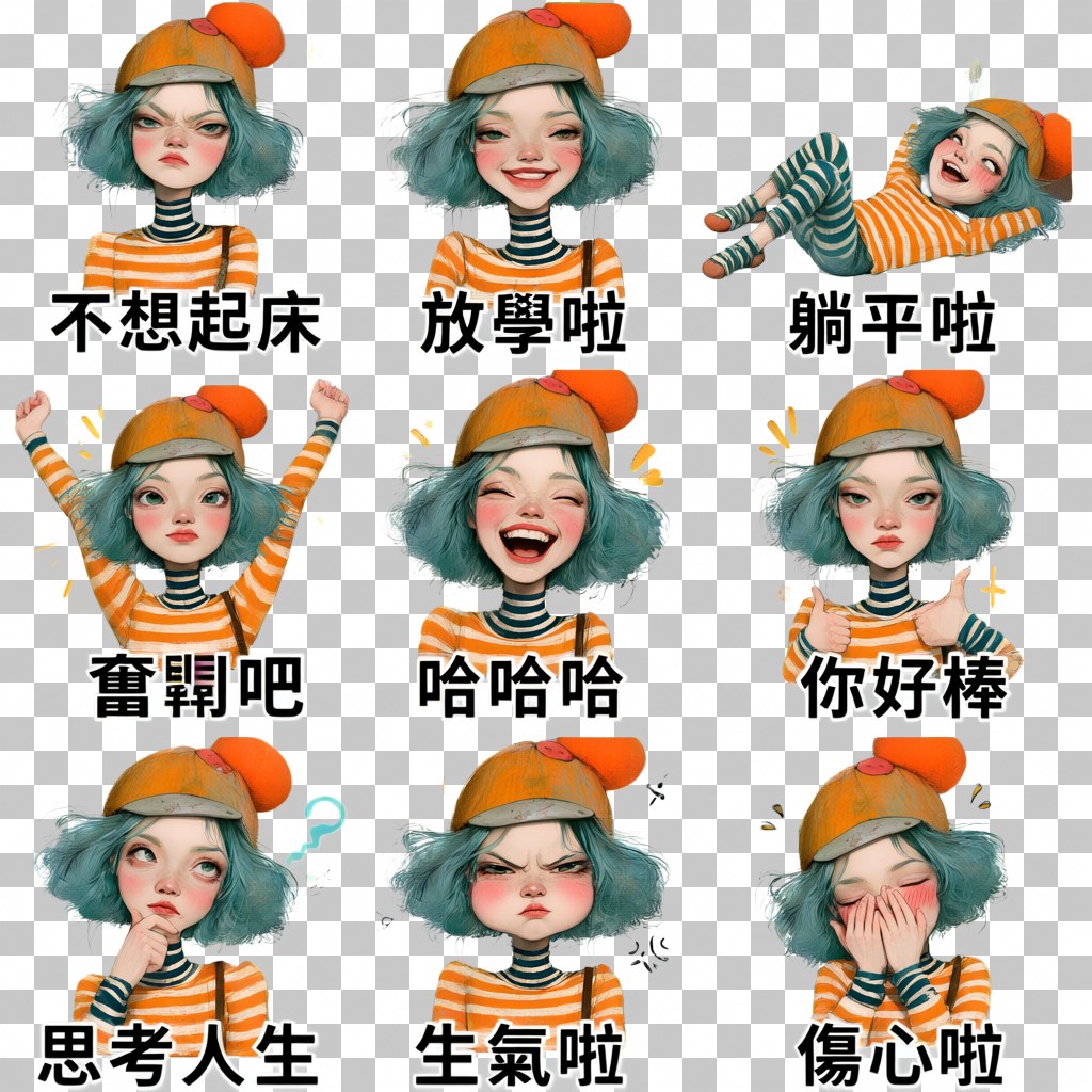 成功:明說每一格內透明,人物與文字直接浮在透明底上