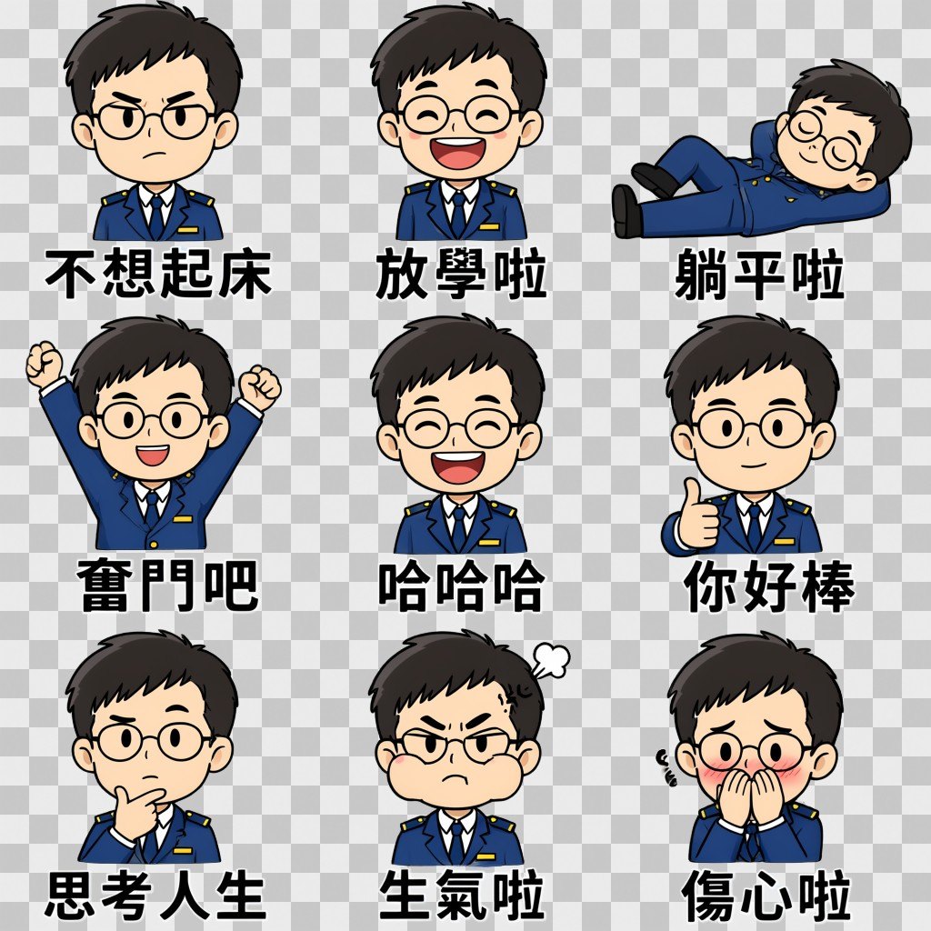 男學生九宮格,鋪在棋盤格上看得出格內是透明的