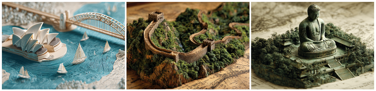 Sydney Opera House, Great Wall of China, Great Buddha of Kamakura / 雪梨歌劇院、萬里長城、鎌倉大佛
